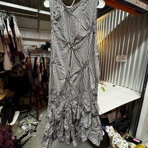 Slate And Light Gray Striped Gathered Dress